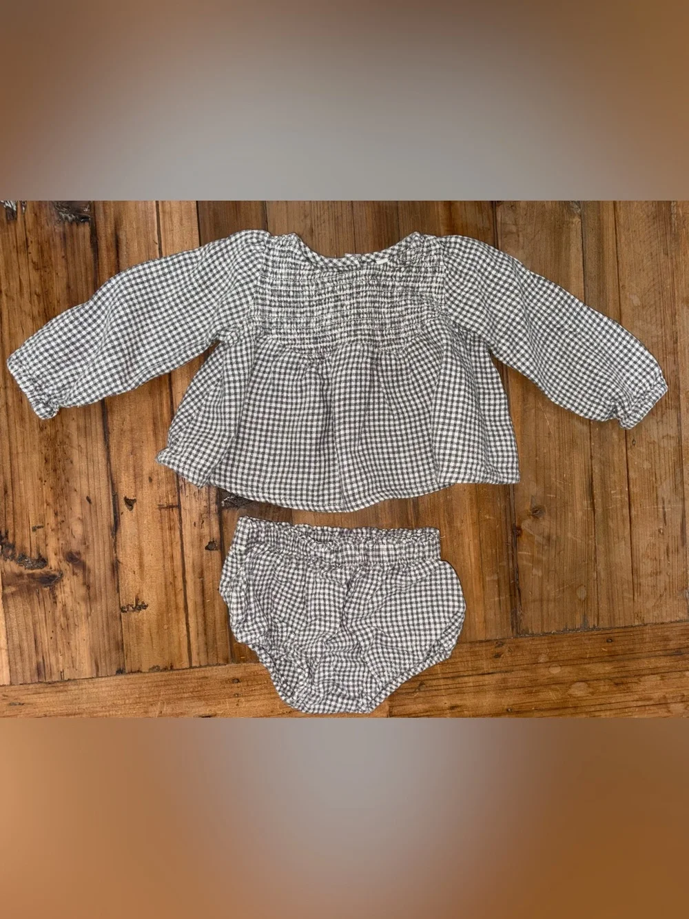 Rylee + Cru Gray Gingham Smocked Blouse with Diaper Cover